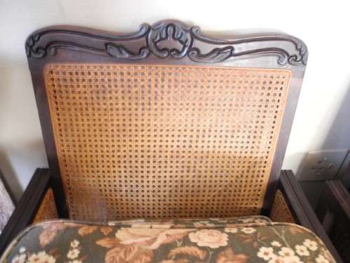 A pair of fabulous floral cushioned vintage Imbuia chairs - perfect in a lapa/patio-Lifespace Sale