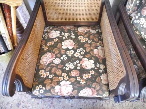 A pair of fabulous floral cushioned vintage Imbuia chairs - perfect in a lapa/patio-Lifespace Sale