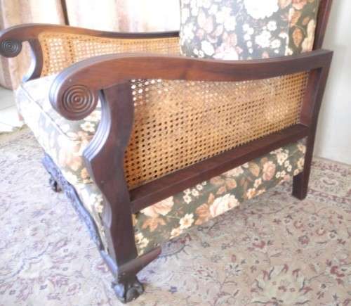 A pair of fabulous floral cushioned vintage Imbuia chairs - perfect in a lapa/patio-Lifespace Sale