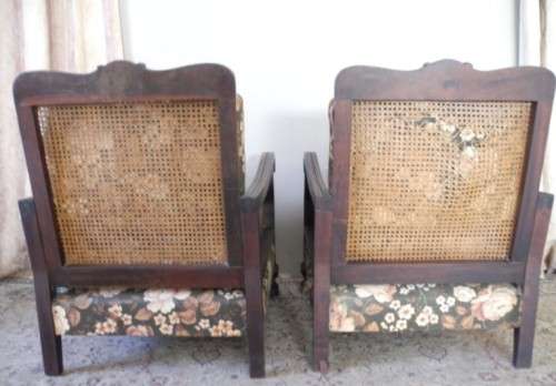 A pair of fabulous floral cushioned vintage Imbuia chairs - perfect in a lapa/patio-Lifespace Sale