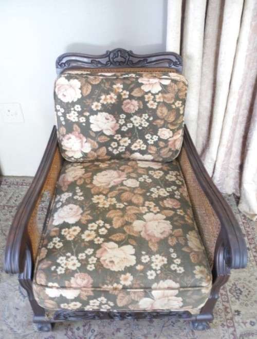 A pair of fabulous floral cushioned vintage Imbuia chairs - perfect in a lapa/patio-Lifespace Sale