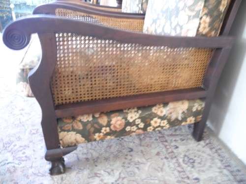 A pair of fabulous floral cushioned vintage Imbuia chairs - perfect in a lapa/patio-Lifespace Sale