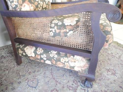 A pair of fabulous floral cushioned vintage Imbuia chairs - perfect in a lapa/patio-Lifespace Sale