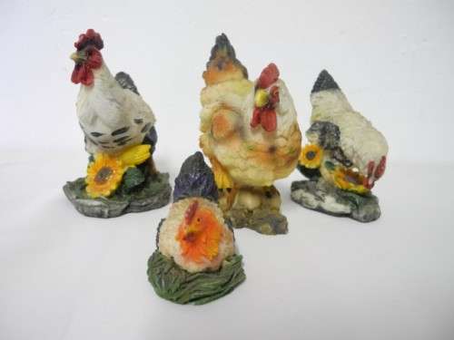 A lovely set of ornamental colorful chickens - lovely display items.-Lifespace Sale