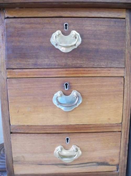 A fantastic old school teachers six drawer Teak desk with a large work surface-Lifespace Sale