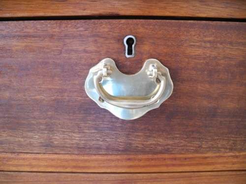 A fantastic old school teachers six drawer Teak desk with a large work surface-Lifespace Sale