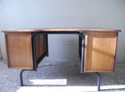A fantastic old school teachers six drawer Teak desk with a large work surface-Lifespace Sale
