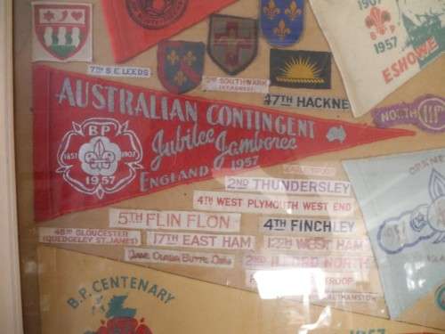 A selection of Scout memorabilia framed behind glass-Lifespace Sale