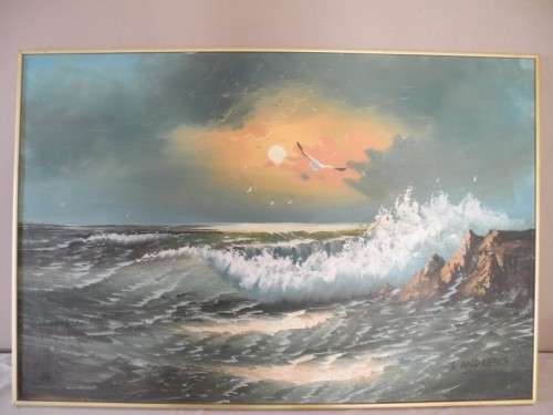 A wonderful oil painting by S Andrews of the sea in a frame. Pretty in all rooms!!! Lifespace Sale