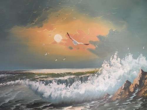 A wonderful oil painting by S Andrews of the sea in a frame. Pretty in all rooms!!! Lifespace Sale