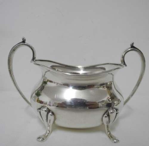 A gorgeous double handled silver plated sugar bowl, stunning on a tea tray, table.