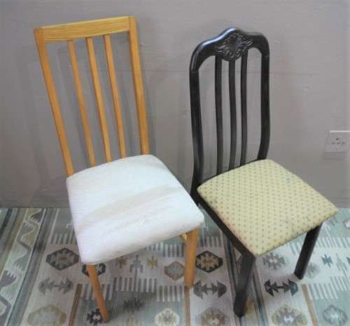 A wonderful set of two odd vintage occasional/ dining chairs.