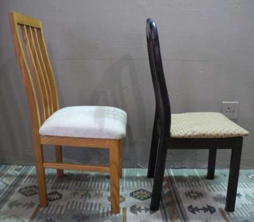 A wonderful set of two odd vintage occasional/ dining chairs.