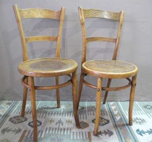 Two stunning vintage carved bentwood occasional/ kitchen chairs.