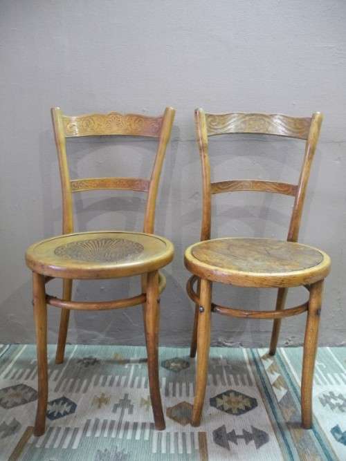 Two stunning vintage carved bentwood occasional/ kitchen chairs.