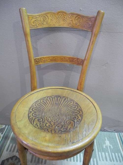 Two stunning vintage carved bentwood occasional/ kitchen chairs.