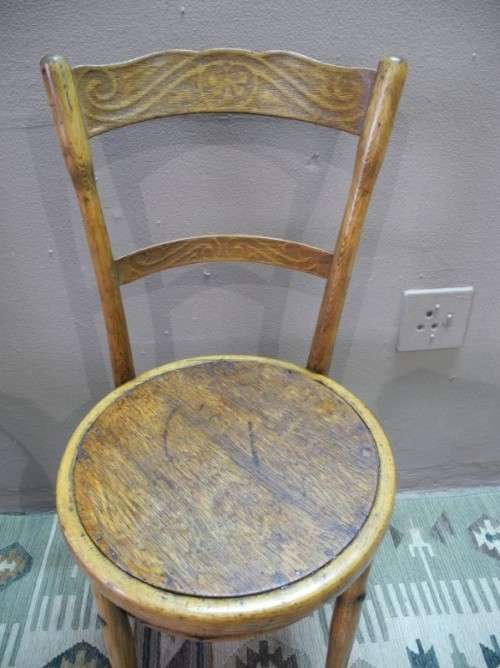 Two stunning vintage carved bentwood occasional/ kitchen chairs.