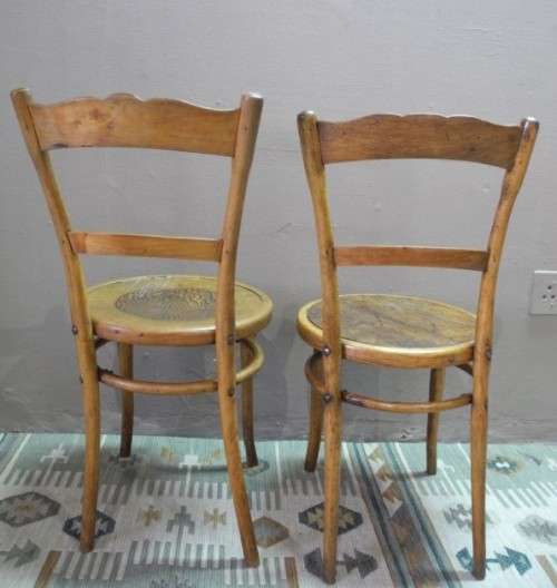 Two stunning vintage carved bentwood occasional/ kitchen chairs.