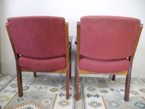 A fabulous set of Imbuia retro styled office/ occasional chairs in good condition.
