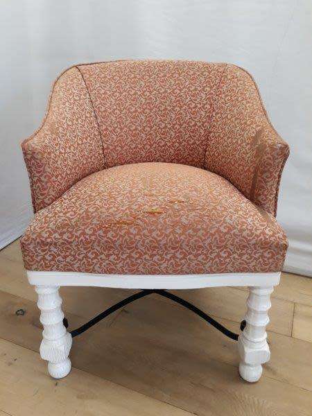A stunning white wood base arm chair for restoration