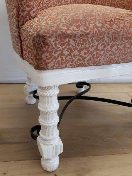 A stunning white wood base arm chair for restoration