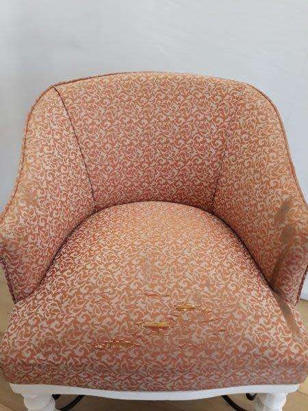 A stunning white wood base arm chair for restoration