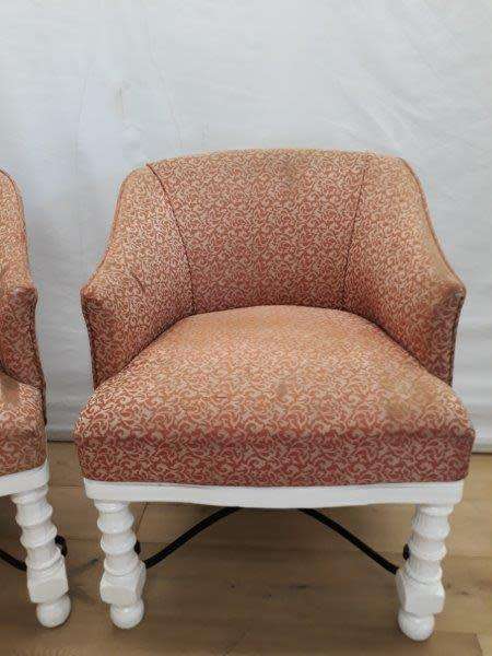 A stunning white wood base arm chair for restoration