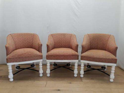 A stunning white wood base arm chair for restoration