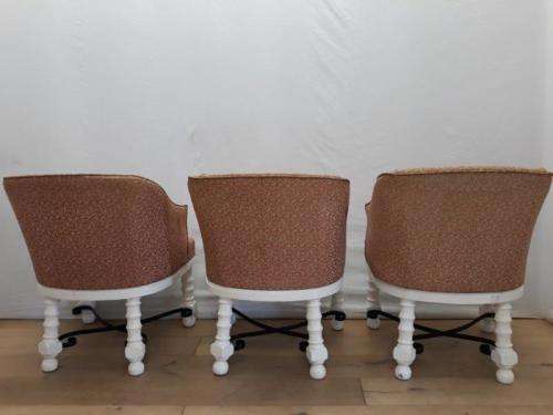 A stunning white wood base arm chair for restoration