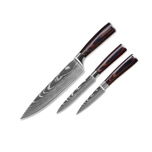 Damascus 3 Piece Kitchen Utility Knife Set - Stainless Steel