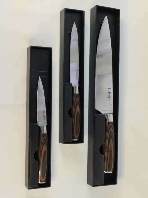 Damascus 3 Piece Kitchen Utility Knife Set - Stainless Steel