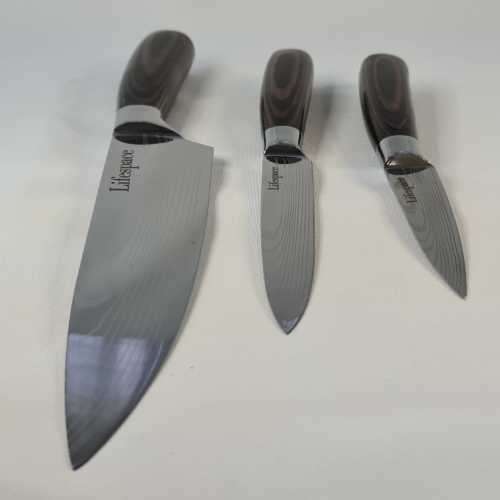Damascus 3 Piece Kitchen Utility Knife Set - Stainless Steel