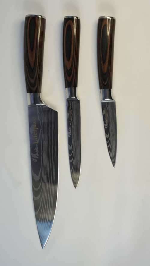 Damascus 3 Piece Kitchen Utility Knife Set - Stainless Steel