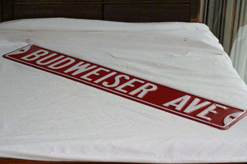 A STUNNING 'BUDWEISER AVE' STREET SIGN! THE REAL DEAL, NOT SOME ALUMINIUM COPY...RARE, RARE, RARE!