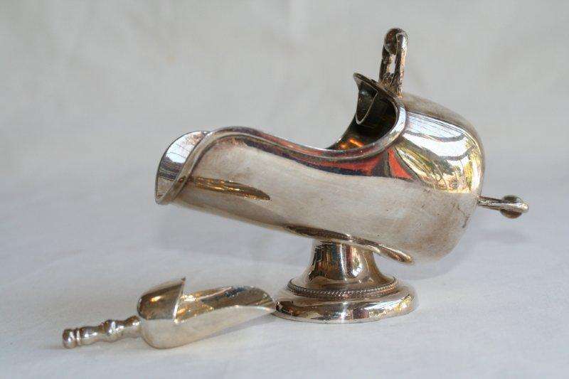 A STUNNING ANTIQUE SALT OR SUGAR SERVER WITH IT'S LITTLE SCOOP!!!