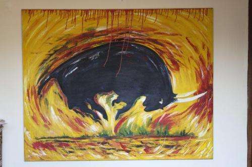 STUNNING VERY LARGE ORIGINAL BULL OIL PAINTING ON CANVAS! VERY BEAUTIFUL AND SELLING FOR A BARGAIN