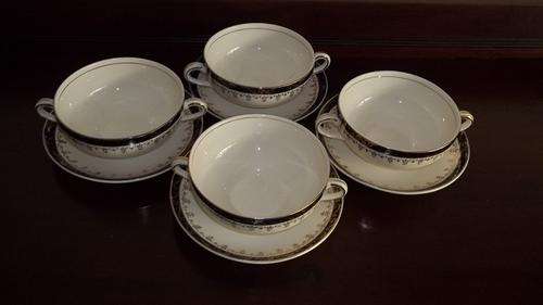 STUNNING VINTAGE (c1945) ALFRED MEAKIN "BLEU DE ROI" SOUP BOWLS ON SAUCERS - AN AMAZING PATTERN