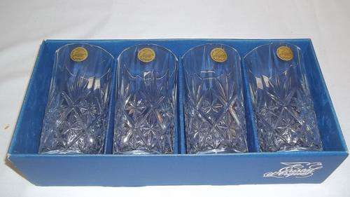 A BOXED SET OF FOUR CRISTAL d' ARQUES OF FRANCE "DANUBE SERIES" LEAD CRYSTAL DRINKING GLASSES - WOW!