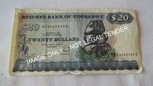A RESERVE BANK OF ZIMBABWE 20 DOLLARS BANKNOTE FOR A COLLECTOR - A BLAST FROM THE PAST