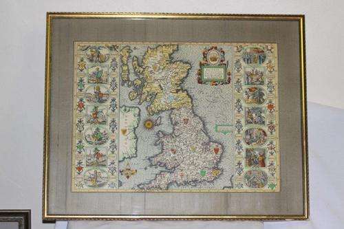 A STUNNING OLD FRAMED MAP OF THE UNITED KINGDOM!!! AWESOME, LARGE & HIGHLY COLLECTABLE...