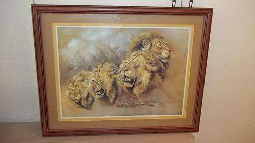 AN AWESOME LIMITED EDITION "LIONS" PRINT OF FAMOUS SOUTH AFRICAN WILDLIFE ARTIST THEO PIETERSE