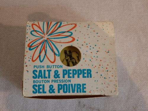 AN AMAZING BOXED "DINER-STYLE" PUSH BUTTON SALT AND PEPPER COMBO CELLAR SET