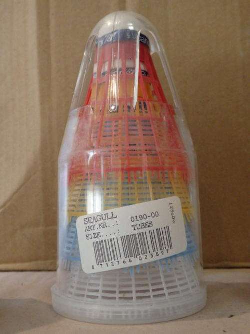 A COMPLETE BOX OF UNUSED RUCANOR SEAGULL SHUTTLECOCKS STILL IN THEIR ORIGINAL CANISTERS