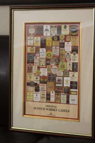 A STUNNING 'WHISKEY'S OF SCOTLAND' LABELS IN AN AWESOME FRAME UNDER GLASS!!! THIS IS AWESOME...