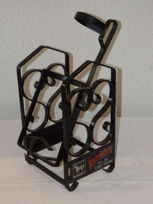 AN AWESOME VINTAGE WHITE HORSE FINE OLD SCOTCH WHISKEY METAL STAND FOR A MAGNUM BOTTLE