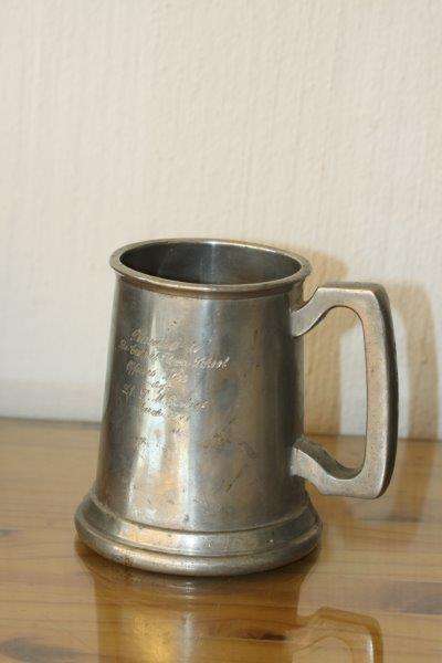 PEWTER BEER MUG circa 1941 PRESENTED TO THE OFFICERS MESS OF THE CENTRAL FLYING SCHOOL BY Lt. RETIEF