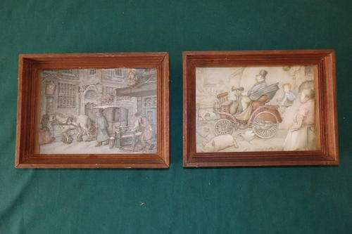 TWO VERY RARE ANTON PIECK OF HOLLAND VINTAGE 3D ART "SHADOW BOX" POP-UP PRINT PICTURES