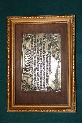 A WONDERFUL LITTLE FRAMED BRASS WELCOME SIGN = SOMETHING DIFFERENT!!!