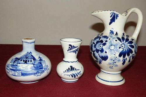 THREE AWESOME AND VERY COLLECTABLE DELFT OF HOLLAND BLUE AND WHITE PORCELAIN JUGS