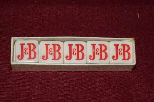 AN AWESOME VINTAGE "J&B SCOTCH WHISKEY" BOXED POKER DICE SET IN GREAT CONDITION